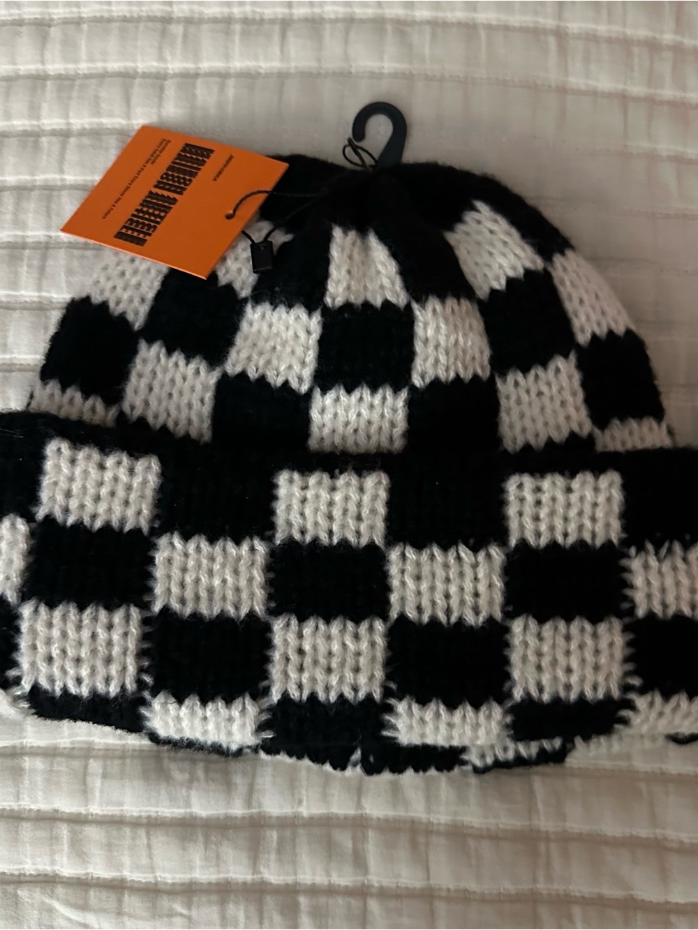 Black and White Checker Knit Beanie